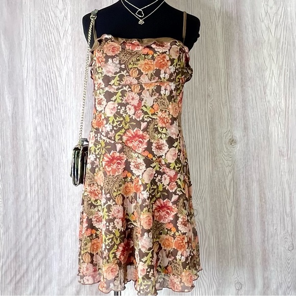Dresses & Skirts - Vintage-Style Floral Mesh Mini Cami Dress - Lettuce Trim & Tiered Hem L